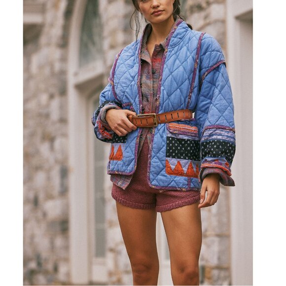 🆕 FREE PEOPLE Winnie Jacket / Blue Combo XL - Picture 6 of 9